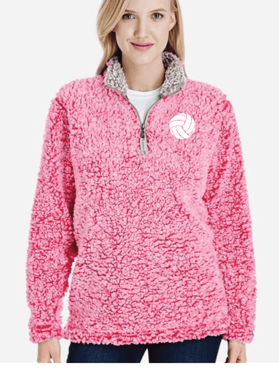 Sherpa Volleyball Embroidered Quarter Zip - Pink